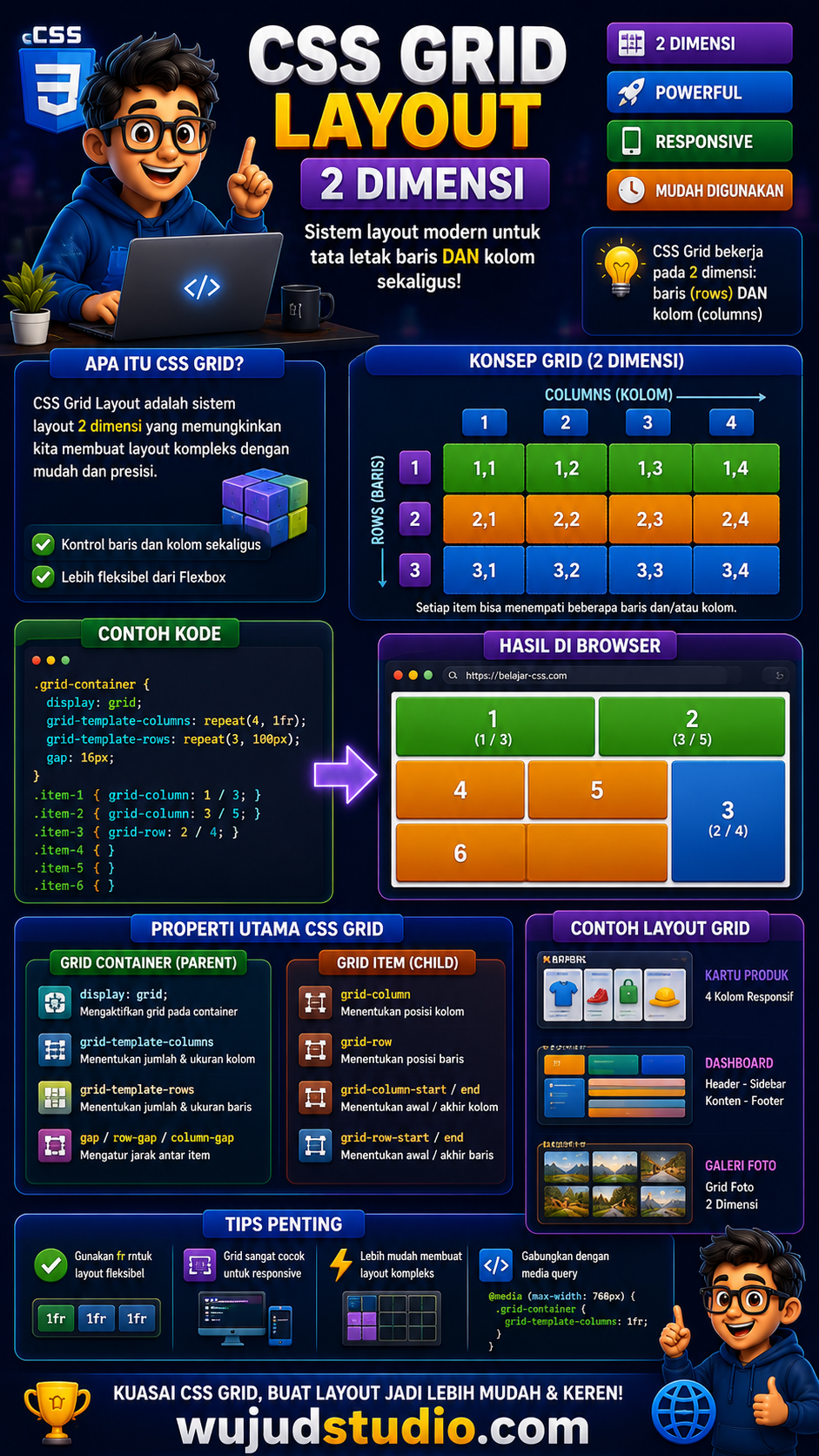 css grid layout 2 dimensi