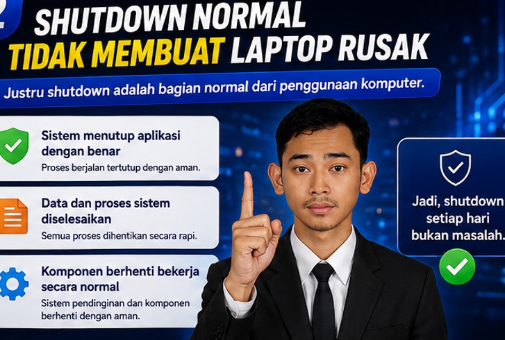 Apa benar sering melakukan shutdown pada laptop atau komputer kita lebih berisiko mengalami kerusakan?